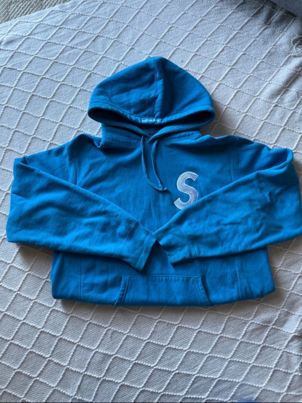 Supreme Blue S Logo Pullover Hoodie Men's L Cotton Fleece Made in Canada